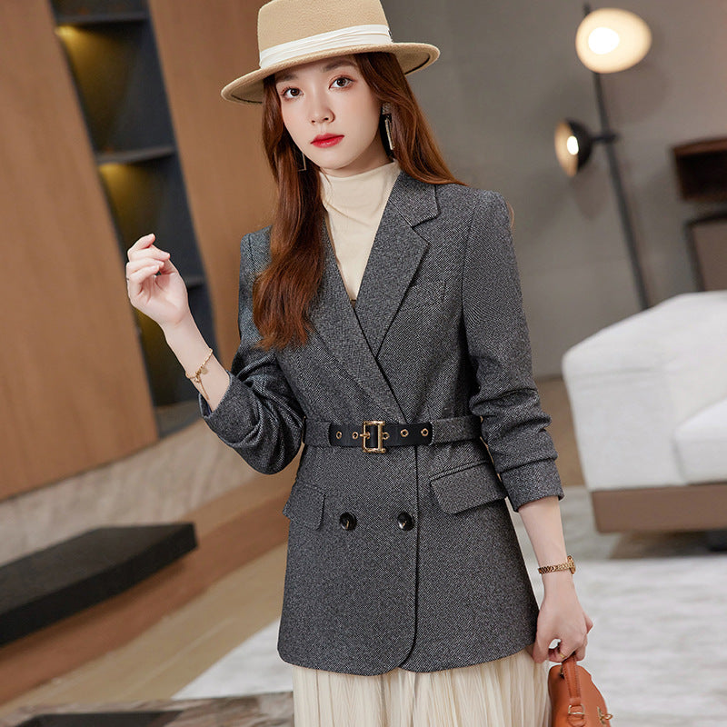 Women’s Plaid Blazer Jacket – Slim Fit Suit Collar Elegant Coat