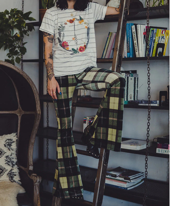 Womens Flare Pants High-Waisted Slim-Fit Trousers Printed Wide-Leg Pants
