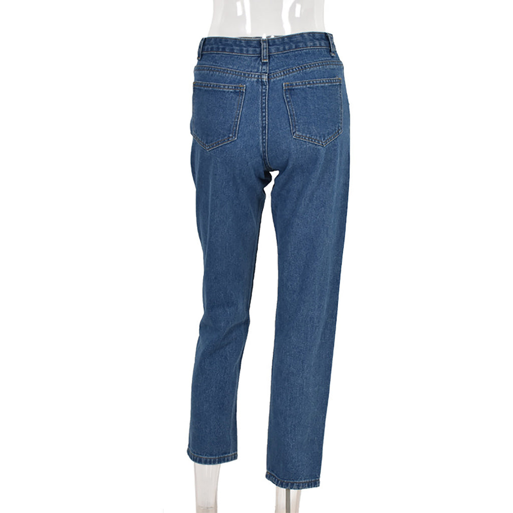 Women’s High-Waist Washed Blue Jeans – Classic Long Denim