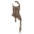 Women’s Leopard Print Fringe Halterneck Tank Top – Edgy Style