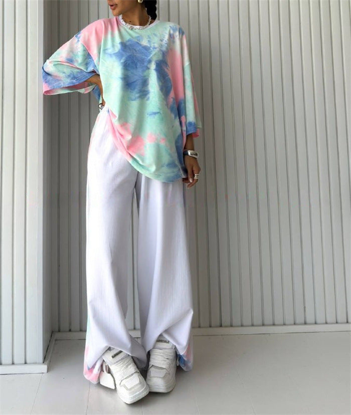 Women’s Tie-Dye Crew-Neck T-Shirt & Pants Set