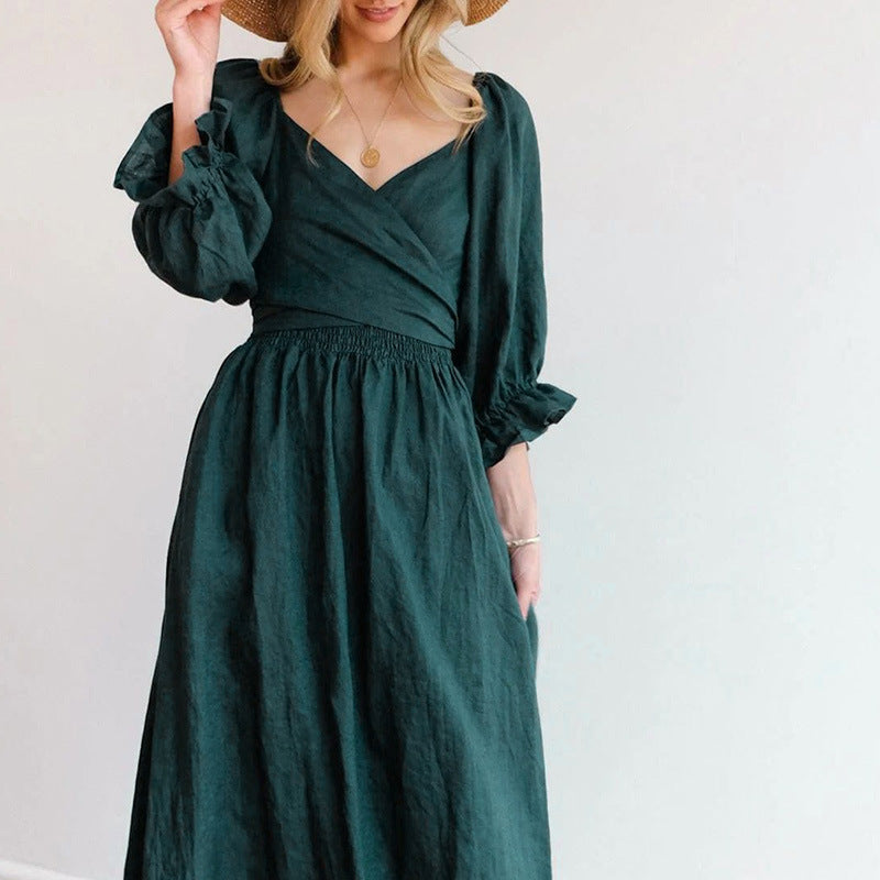 Women’s High Waist A-Line Dress – Fashion Solid Color Elegant Dress