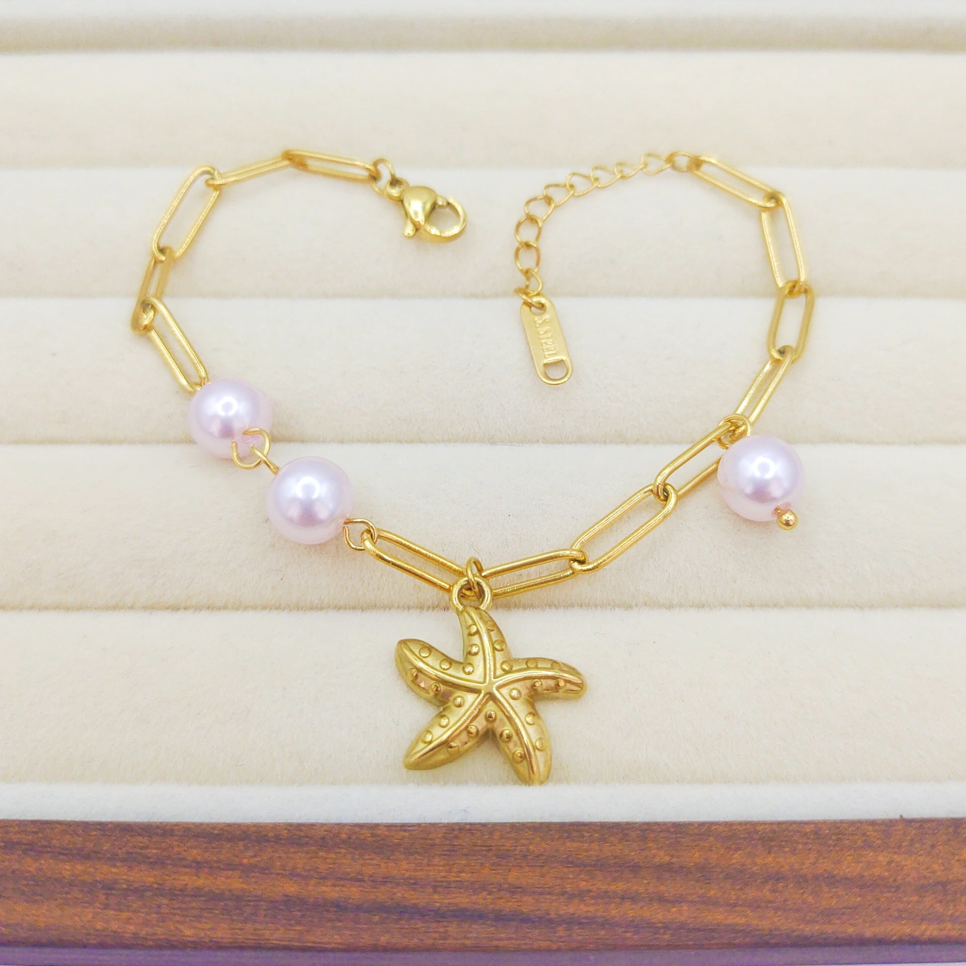 Starfish Pearl Bracelet for Women – Trendy Stainless Steel Elegant Jewelry