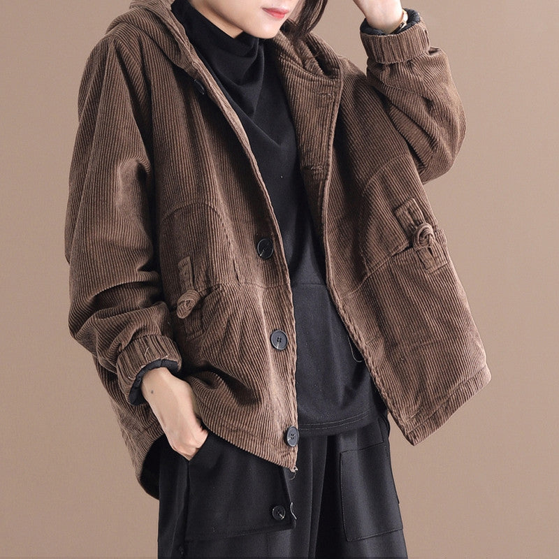 Women’s Corduroy Short Jacket – Casual Straight Fit Harajuku Style
