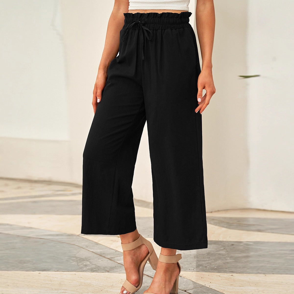 Women’s High-Waist Wide Leg Pants – Relaxed Fit Drawstring Casual Trousers for Everyday Comfort
