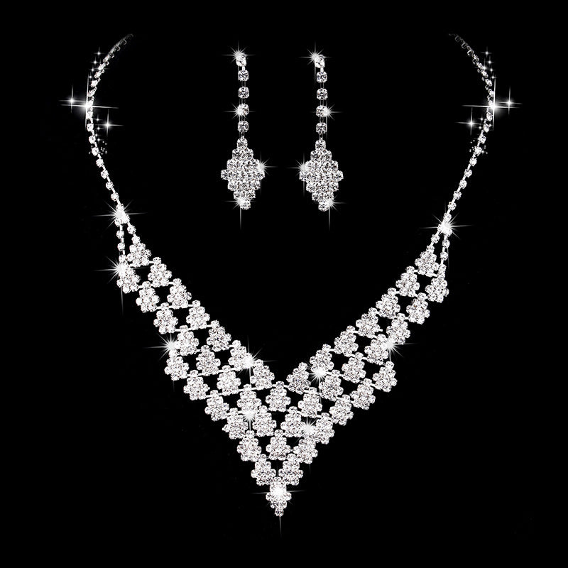 Women’s Rhinestone Jewelry Set – Diamond-Shaped Necklace Bracelet and Earrings