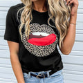 Women’s Leopard Print Lips T-Shirt – Casual Loose Fit Graphic Tee