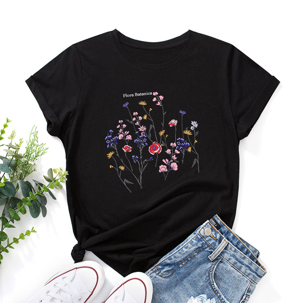Women's Loose Fit Cotton T-Shirt – Casual Round Neck Short Sleeve Printed Tee