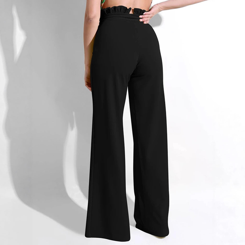Women’s Wide Leg Casual Trousers – Loose Fit Mid Rise Flared Pants