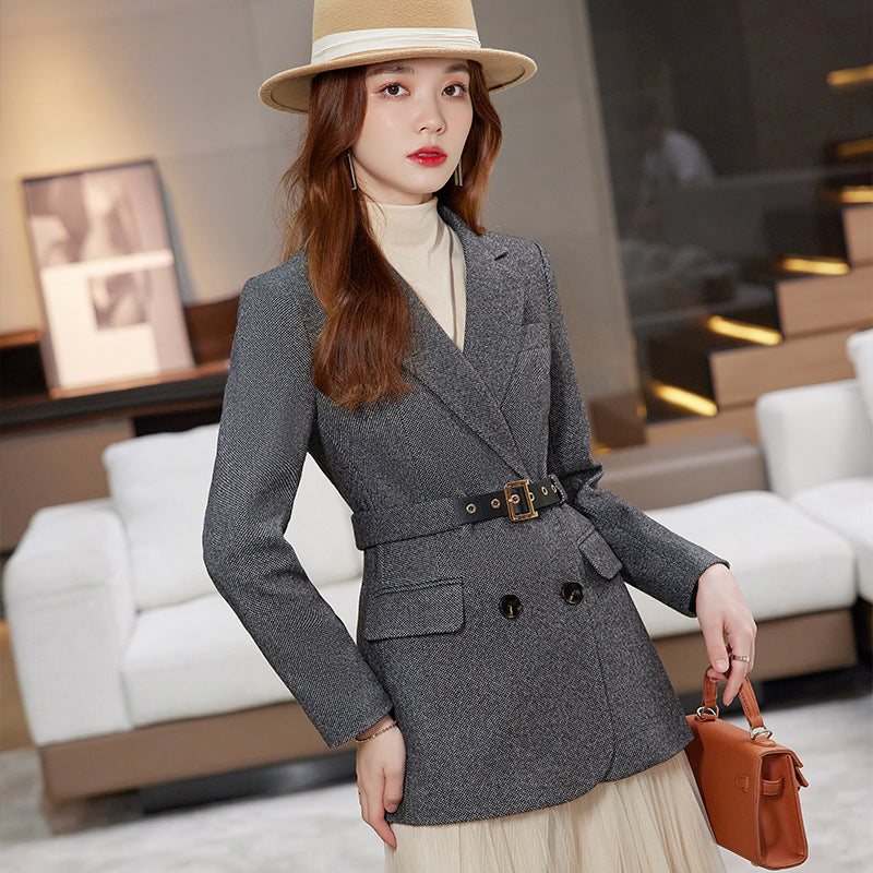 Women’s Plaid Blazer Jacket – Slim Fit Suit Collar Elegant Coat