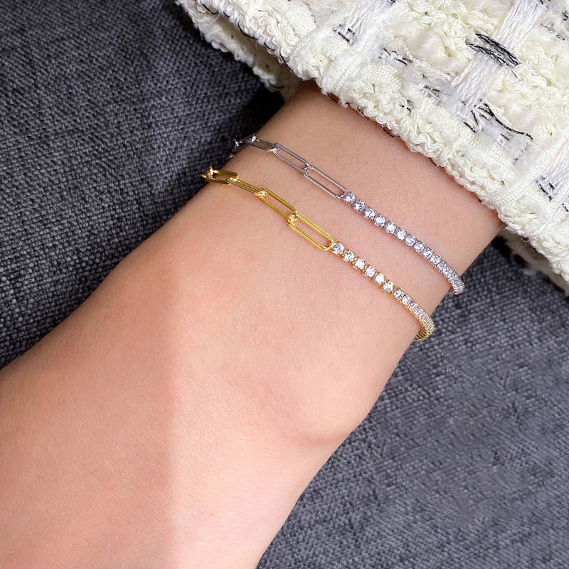 Geometric 925 Silver Women's Bracelet – Gold & White Gold Electroplated Trendy Jewelry