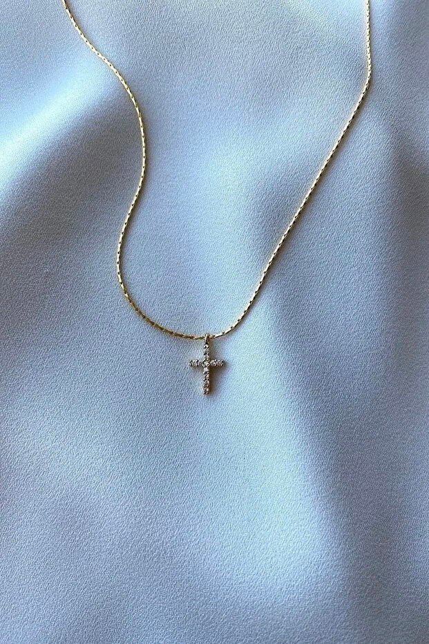 Minimalist Zircon Cross Necklace for Women – Elegant Fine Chain Pendant Jewelry