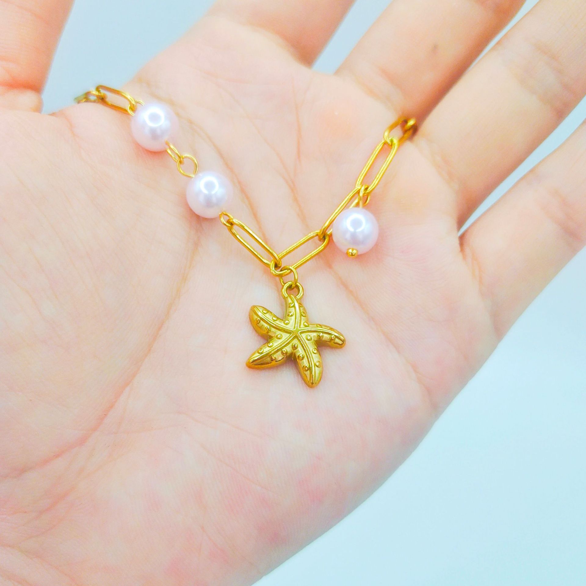 Starfish Pearl Bracelet for Women – Trendy Stainless Steel Elegant Jewelry