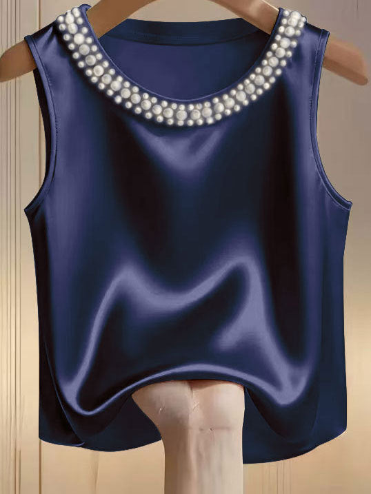 Women’s Beaded Sleeveless Tank Top – Elegant Loose Fit