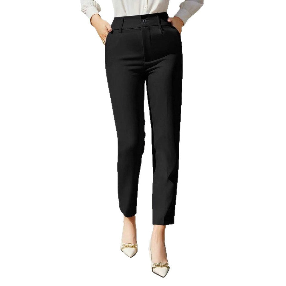 Women’s Straight Leg Cropped Trousers – High Waist Elegant Pants