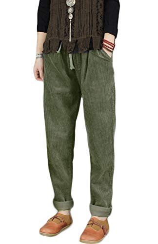 Women's Casual Corduroy Pants Comfy Pull on Elastic Waist Trousers Drawstring Cotton Pants