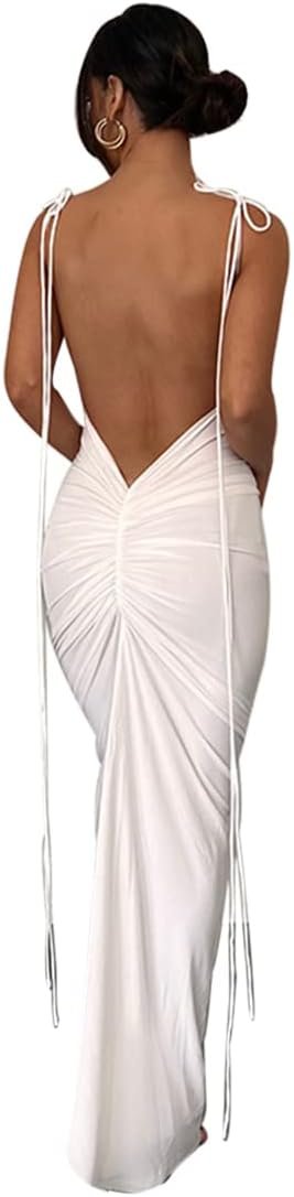 Women Sexy Backless Dress Bodycon Sleeveless Open Back Maxi Dress Going Out Elegant Party Cocktail Long Dress