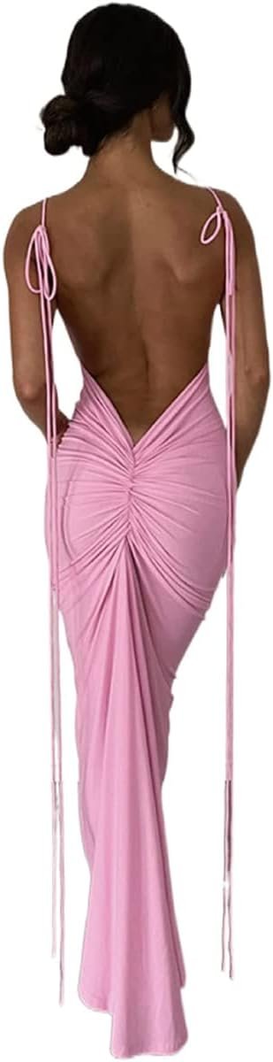 Women Sexy Backless Dress Bodycon Sleeveless Open Back Maxi Dress Going Out Elegant Party Cocktail Long Dress