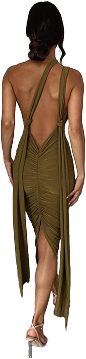 Women Sexy Backless Dress Bodycon Sleeveless Open Back Maxi Dress Going Out Elegant Party Cocktail Long Dress