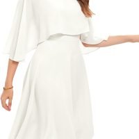 Womens Cape Dress with Chiffon Overlay Midi Party Cocktail Wedding Guest Dresses