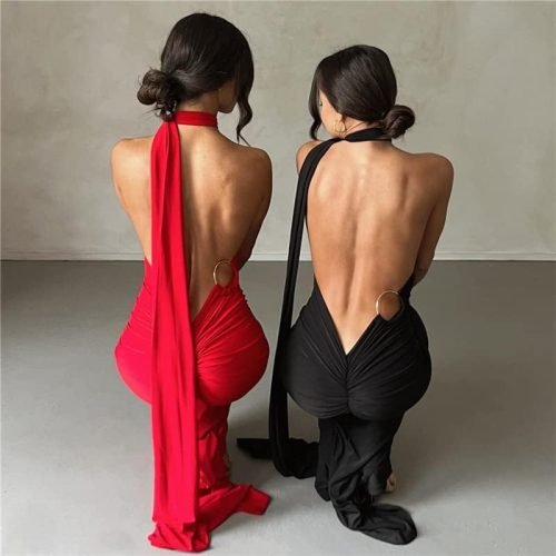 Women Sexy Backless Dress Bodycon Sleeveless Open Back Maxi Dress Going Out Elegant Party Cocktail Long Dress