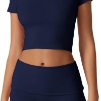 Women's 2 Piece Outfits Lounge Sets Slim Fitted Short Sleeve Crop Tops Fold Over Shorts Casual Comfy Trasuits