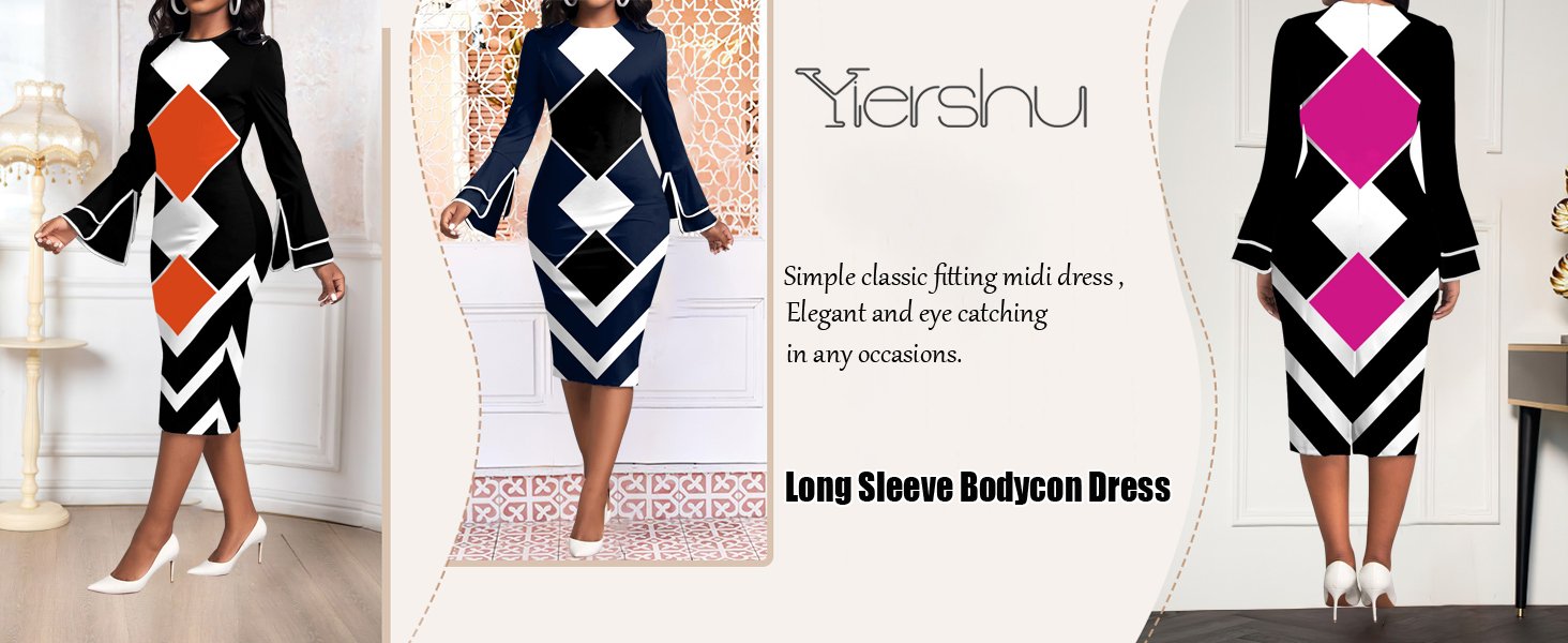 long Sleeve Midi Bodycon Dress for Women church dresses for women dress work midi pencil dress