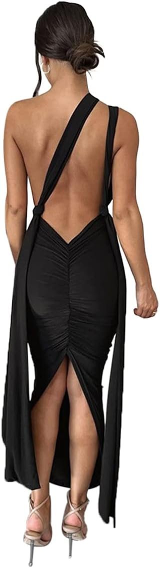 Women Sexy Backless Dress Bodycon Sleeveless Open Back Maxi Dress Going Out Elegant Party Cocktail Long Dress