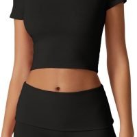 Women's 2 Piece Outfits Lounge Sets Slim Fitted Short Sleeve Crop Tops Fold Over Shorts Casual Comfy Trasuits