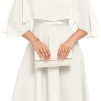 Womens Cape Dress with Chiffon Overlay Midi Party Cocktail Wedding Guest Dresses
