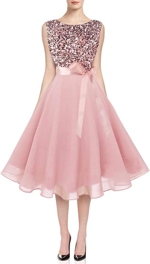 Women's Boatneck Sleeveless Prom Wedding Guest Bridesmaid Dresses Cocktail Dress