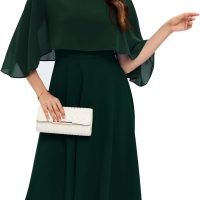 Womens Cape Dress with Chiffon Overlay Midi Party Cocktail Wedding Guest Dresses