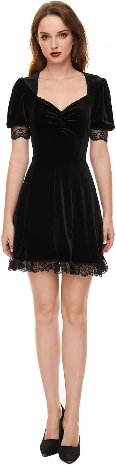 Gothic Dresses Vintage Lace-up Dress Classic Little Black Dress for Women Black Goth Dress