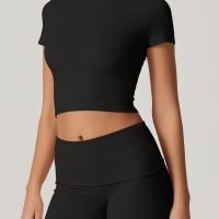 Women's 2 Piece Outfits Lounge Sets Slim Fitted Short Sleeve Crop Tops Fold Over Shorts Casual Comfy Trasuits