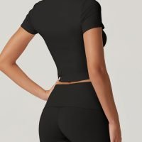 Women's 2 Piece Outfits Lounge Sets Slim Fitted Short Sleeve Crop Tops Fold Over Shorts Casual Comfy Trasuits