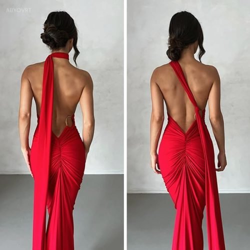Women Sexy Backless Dress Bodycon Sleeveless Open Back Maxi Dress Going Out Elegant Party Cocktail Long Dress