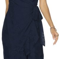 Women's Classic Floral Lace V Neck Wrap Dress Wedding Guest Ruffle Hem Split High Low Midi Cocktail Dresses 942