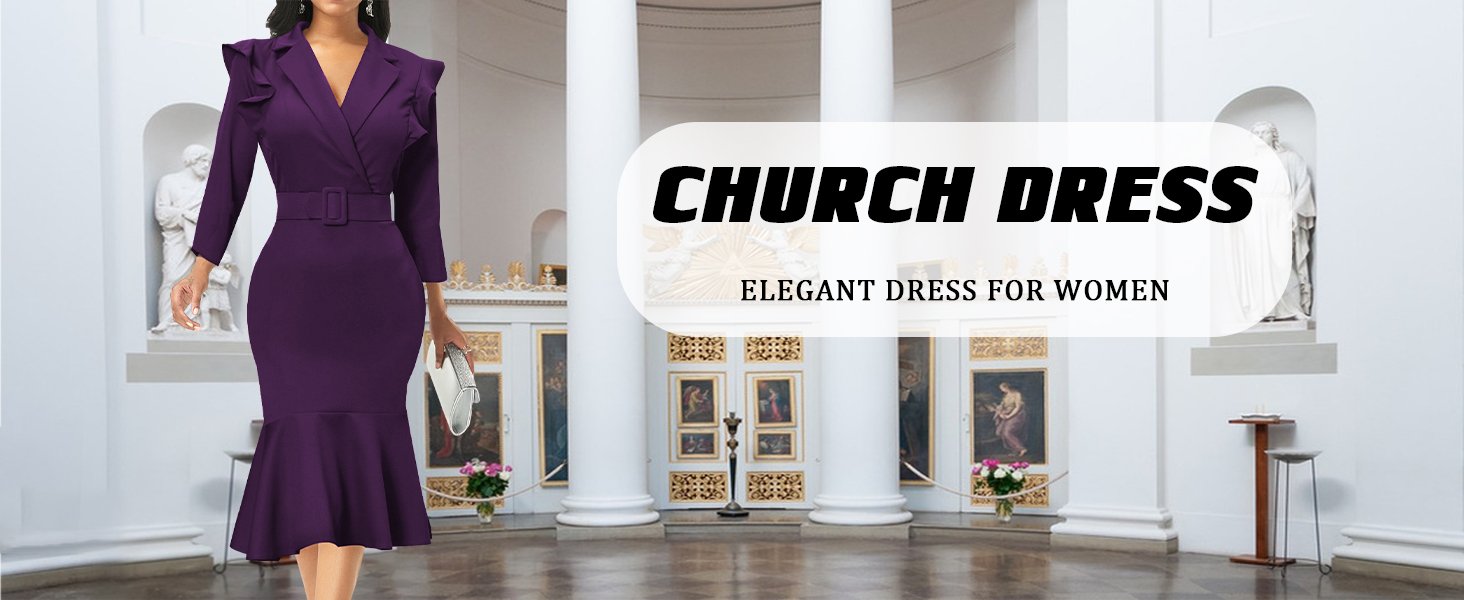  church dresses for women 2024 Midi Length Mermaid Dress Bodycon Pencil Dress long Sleeve Dress 