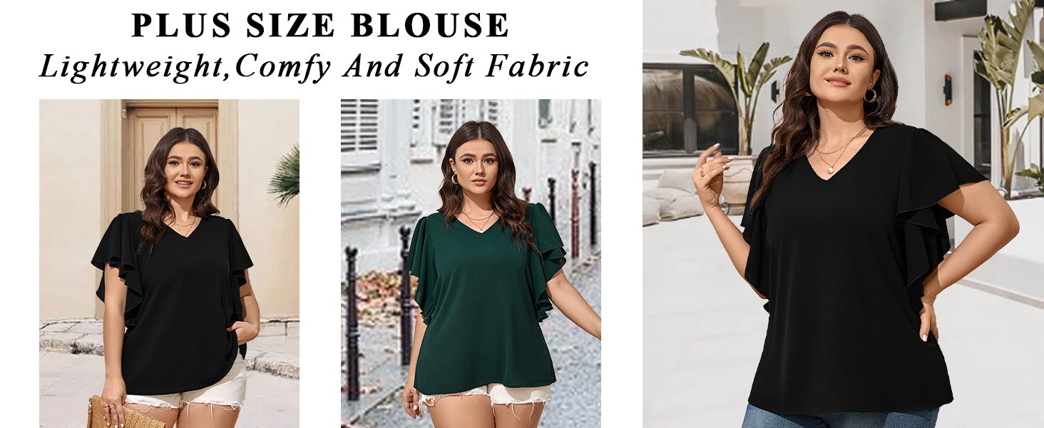 Plus size Tops Dressy Casual Ruffle Sleeve