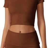 Women's 2 Piece Outfits Lounge Sets Slim Fitted Short Sleeve Crop Tops Fold Over Shorts Casual Comfy Trasuits