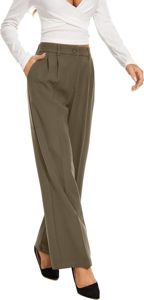 Women's Wide Leg Pants High Elastic Waisted Long Straight Casual Pant Fashion Loose Trousers