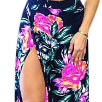 Womens Summer Sexy 2 Pieces Outfits Ruffle Floral Tank Top Wrap Boho Tropical Long Skirt Set Clubwear Dresses