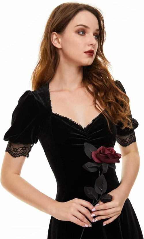 Gothic Dresses Vintage Lace-up Dress Classic Little Black Dress for Women Black Goth Dress
