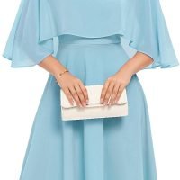 Womens Cape Dress with Chiffon Overlay Midi Party Cocktail Wedding Guest Dresses