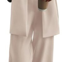 Women's 2024 Fall 2 Piece Blazer Set Casual Loose Long Blazer Jackets and Dressy Wide Leg Pant Suits with Pockets