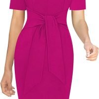 Womens Front Zipper Tie Waist Slim Work Business Office Bodycon Pencil Dress