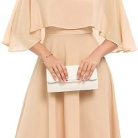 Womens Cape Dress with Chiffon Overlay Midi Party Cocktail Wedding Guest Dresses