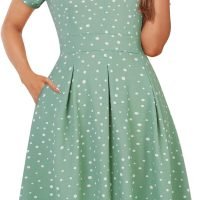 Womens Elegant Print Notched Neck Slant Pocket Pleated Hem Casual A-Line Dress
