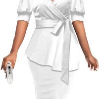 Women's Bodycon Midi Dress Long Sleeve 2024 Sexy V Neck Design and Belt