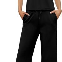 Two Piece Sets for Women Summer Outfits Lounge Sets Mock Neck Tops Wide Leg Crop Pants Vacation Travel Outfits